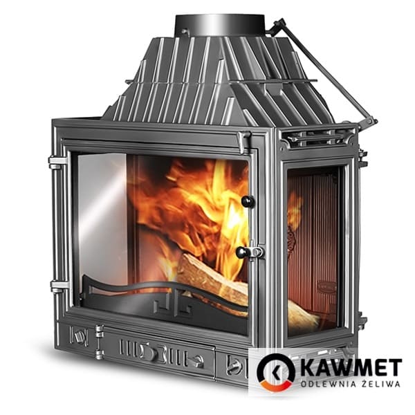 Тристороння чавунна камінна топка KAWMET W3 PLB 16.7 кВт з панорамним склом