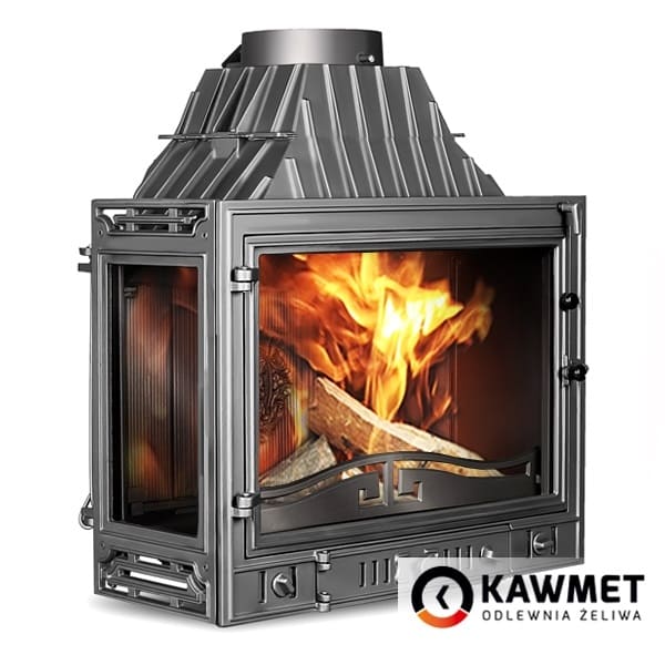 Кутова чавунна камінна топка KAWMET W3 LB 16.7 кВт з лівим склом