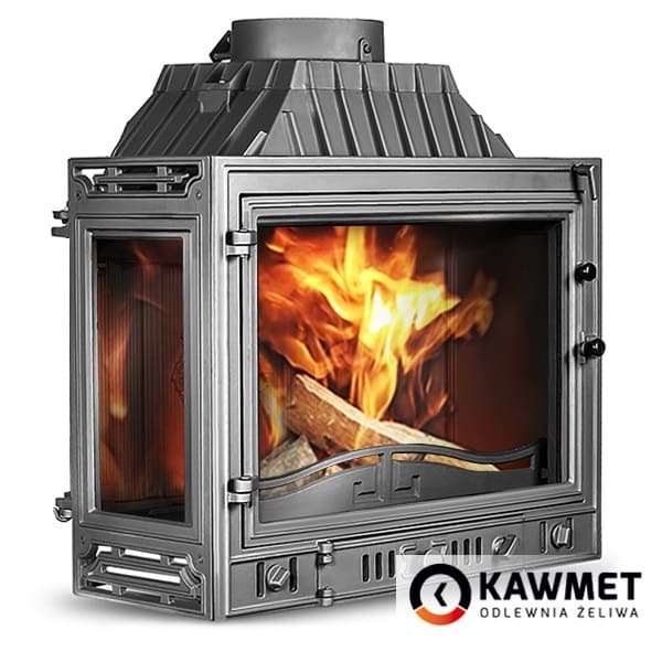 Чугунная угловая каминная топка KAWMET W4 LB 14.5 кВт (левостороннее стекло)