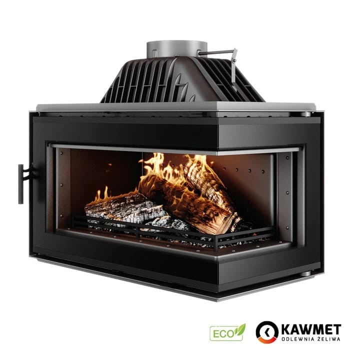 Угловая чугунная каминная топка KAWMET W16 PB Black ECO 13.5 кВт (правая)